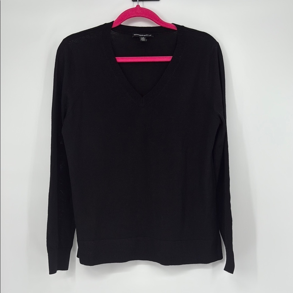 Katherine Barclay Black V-Neck Sweater Size Large Classic Lightweight Knit